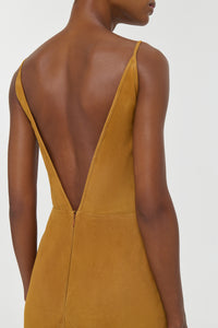 Brigita Slip Maxi Dress in Cashew Suede