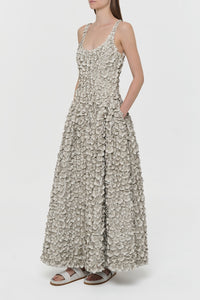 Ceolan Embroidered Floral Maxi Dress in White Leather