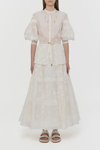Sofia Mia's Flowers Blouse in Ivory Embroidered Silk Organza