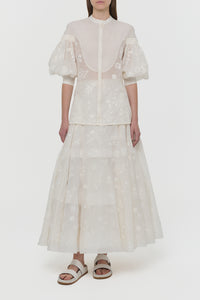 Sofia Mia's Flowers Blouse in Ivory Embroidered Silk Organza