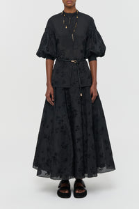 Sofia Mia's Flowers Blouse in Black Embroidered Silk Organza