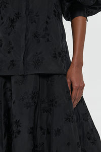 Sonya Mia's Flowers Maxi Skirt in Black Embroidered Silk Organza