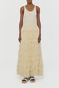 Elianor Fringe Knit Dress in Off White Cashmere