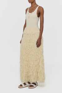 Elianor Fringe Knit Dress in Off White Cashmere