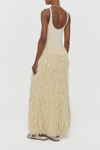 Elianor Fringe Knit Dress in Off White Cashmere