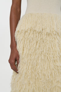 Elianor Fringe Knit Dress in Off White Cashmere