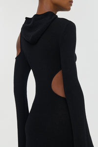 Daya Cutout Knit Hoodie Maxi Dress in Black Mulberry Silk