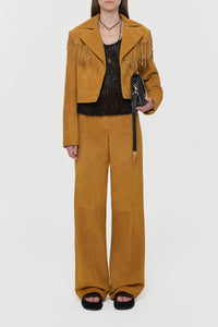 Azra Fringe Jacket in Cashew Suede with Charms