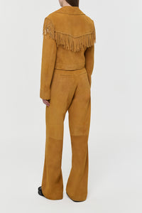 Azra Fringe Jacket in Cashew Suede with Charms