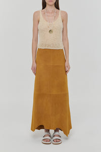 Off White Fuzzy Knit Tank Top - Front View with Mustard Skirt | Gabriela Hearst