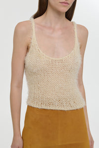 Off White Drop Needle Knit Tank - Front Detail with Open Stitch | Gabriela Hearst