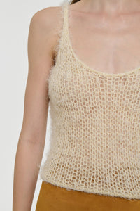 Off White Silk Cashmere Tank - Shoulder Detail and Fuzzy Texture | Gabriela Hearst