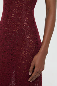 Meridian Lace Knit Maxi Dress in Bordeaux Merino Wool with Lining