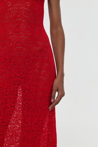 Meridian Lace Knit Maxi Dress in Tonic Orange Merino Wool with Lining