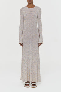 Chandra Knit Maxi Dress in Ivory Multi Beaded Cashmere Silk