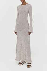 Chandra Knit Maxi Dress in Ivory Multi Beaded Cashmere Silk