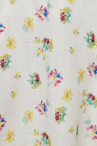 Ranya Puff Sleeve Mia's Flowers Maxi Dress in Ivory Multi Printed Linen Twill