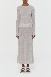 Nello Knit Sweater in Ivory Multi Beaded Cashmere Silk