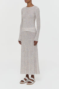 Nello Knit Sweater in Ivory Multi Beaded Cashmere Silk