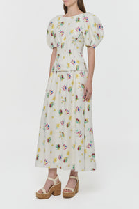 Penelope Mia's Flowers Maxi Skirt in Ivory Muli Printed Linen Twill