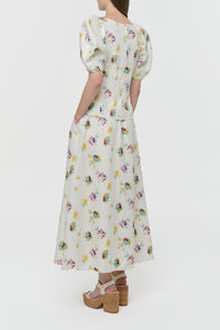 Penelope Mia's Flowers Maxi Skirt in Ivory Muli Printed Linen Twill