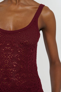 Cyrinne Lace Knit Tank Top in Bordeaux Merino Wool