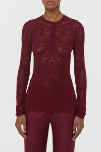 Gaviran Lace Knit Henley in Bordeaux Merino Wool