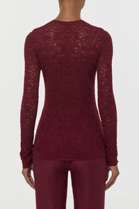 Gaviran Lace Knit Henley in Bordeaux Merino Wool