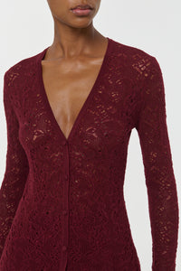 Ultraris Lace Knit Cardigan in Bordeaux Merino Wool
