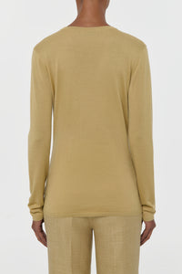 Clementia Knit V-Neck Sweater in Hay Cashmere Silk