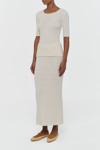 Off White Silk Valentia T-Shirt and Maxi Skirt - Side Profile | Gabriela Hearst