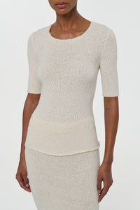 Off White Silk Valentia T-Shirt - Front Detail Close-Up | Gabriela Hearst