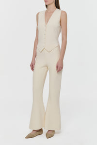 Ayala Flare Cropped Knit Pant in Off White Merino Wool Cashmere