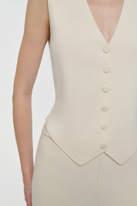 Enso Knit Vest in Off White Merino Wool Cashmere