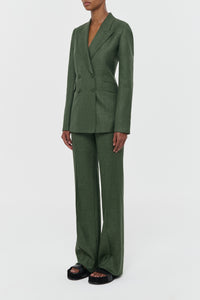 Vesta Flare Pant in Olive Virgin Wool Silk with Linen