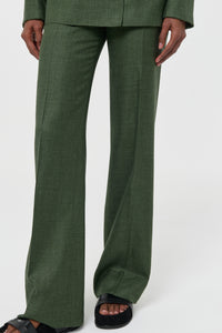 Vesta Flare Pant in Olive Virgin Wool Silk with Linen