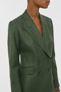 Angela Blazer in Olive Virgin Wool Silk with Linen