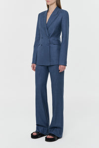 Angela Blazer in Denim Virgin Wool Silk with Linen