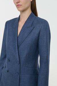 Angela Blazer in Denim Virgin Wool Silk with Linen