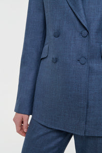 Angela Blazer in Denim Virgin Wool Silk with Linen