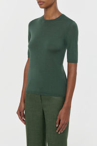 Chryse Knit T-Shirt in Olive Cashmere Silk