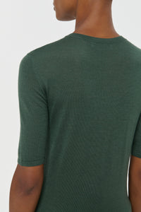 Chryse Knit T-Shirt in Olive Cashmere Silk