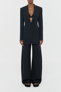 Merat Barrel-leg Pant in Black Silk Wool Cady