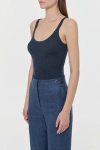 Cinxia Knit Tank Top in Denim Cashmere Silk