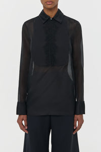 Oriana Lace Blouse in Black Silk Organza