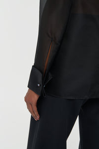 Oriana Lace Blouse in Black Silk Organza