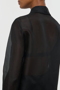 Oriana Lace Blouse in Black Silk Organza