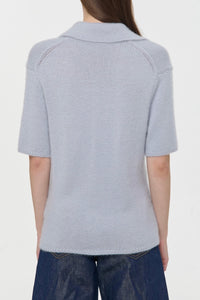 Sohan Knit Short Sleeve Polo in Light Blue Cashmere
