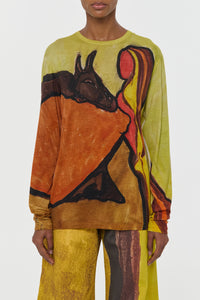 Isaro Long Sleeve T-shirt in Earth Multi Printed Cashmere Jersey