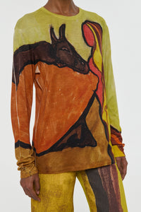 Isaro Long Sleeve T-shirt in Earth Multi Printed Cashmere Jersey